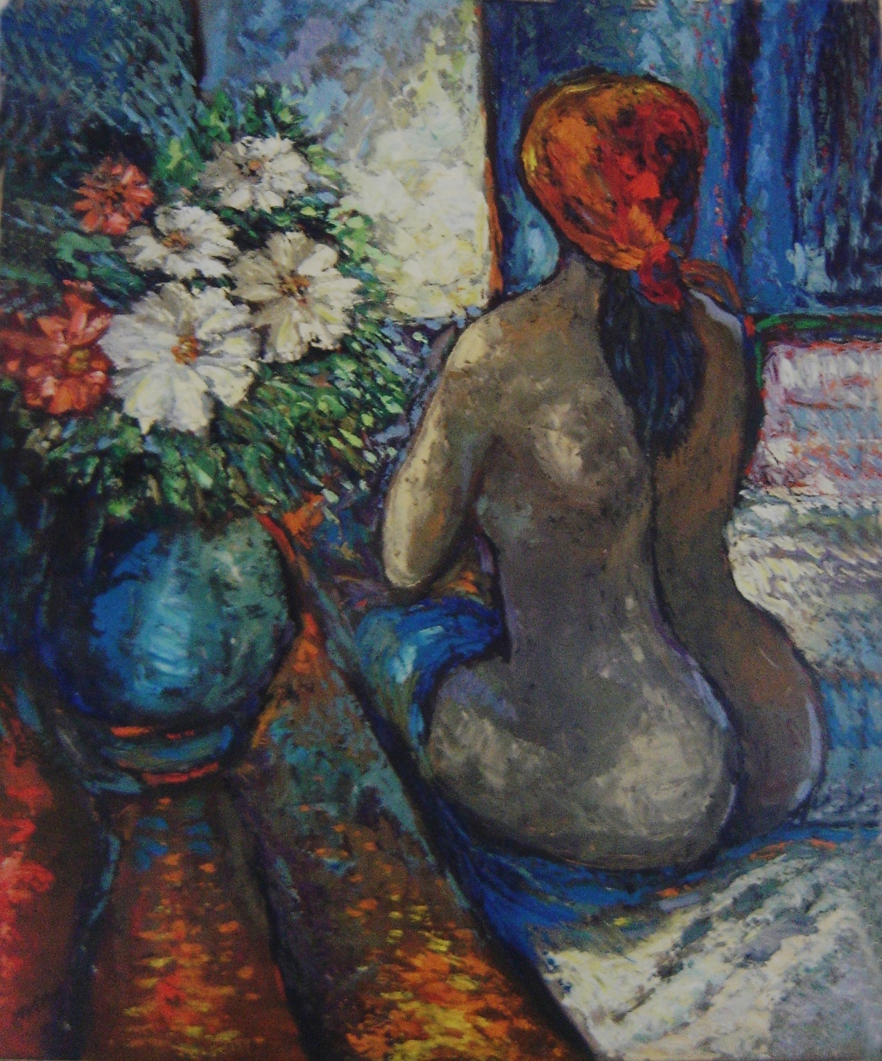 Nu com vaso de flores, óleo sobre eucatex, década de 70, coleção de Ludmila Saharovsky